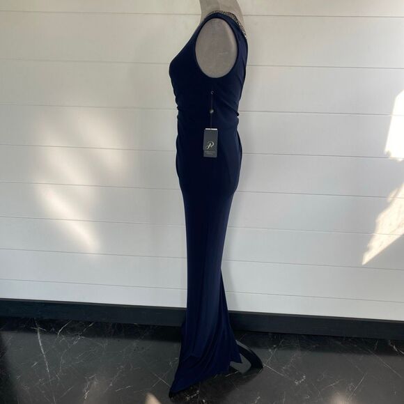 Adrianna Papell One-Shoulder Jersey Gown Navy Blue Sz 2 - Picture 5 of 13